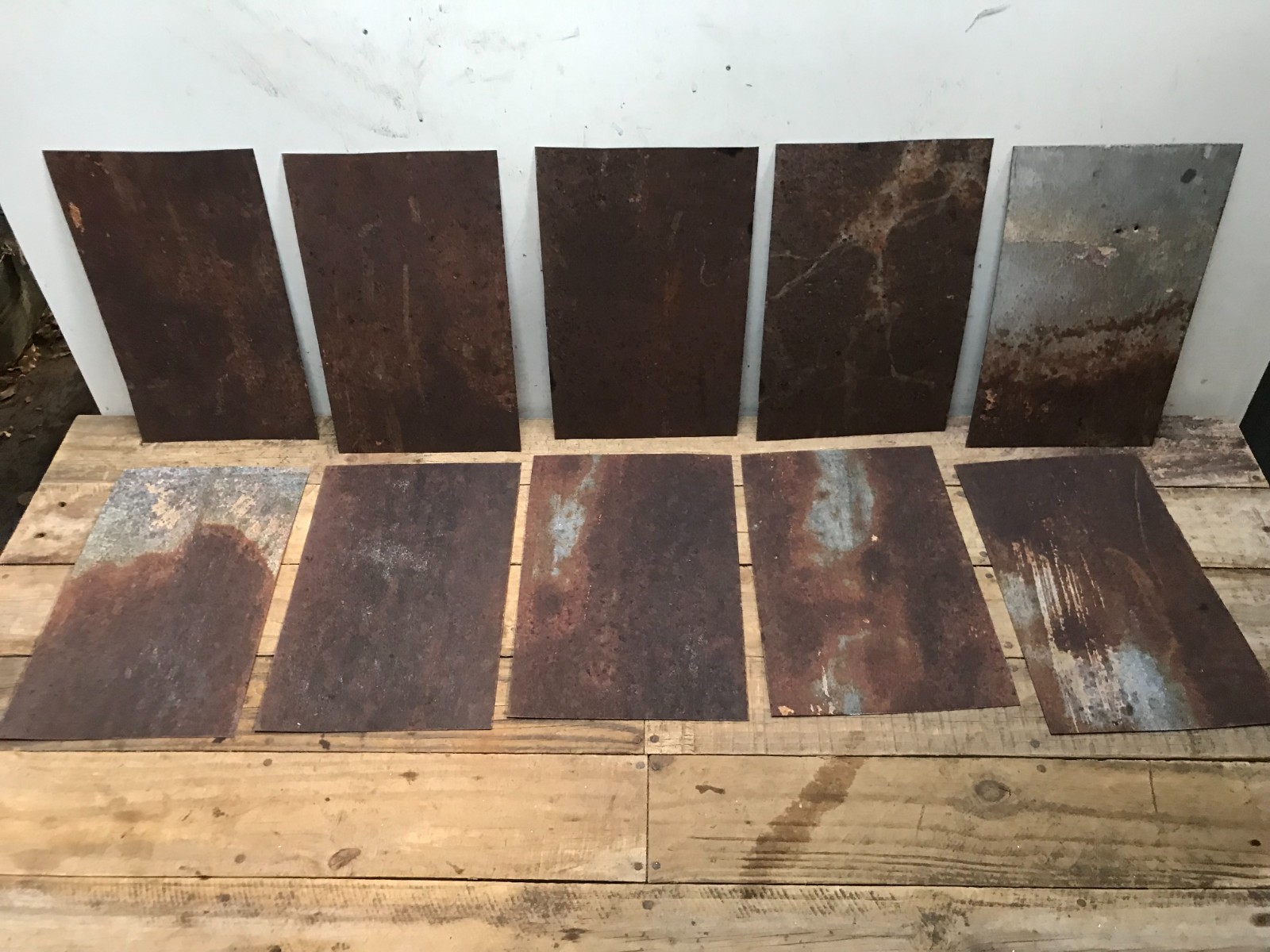 10 Rusty Galvanized Patina Sheet Metal 12″ x 7 1/2 – 8″ Wall Tile Art Garden (B)