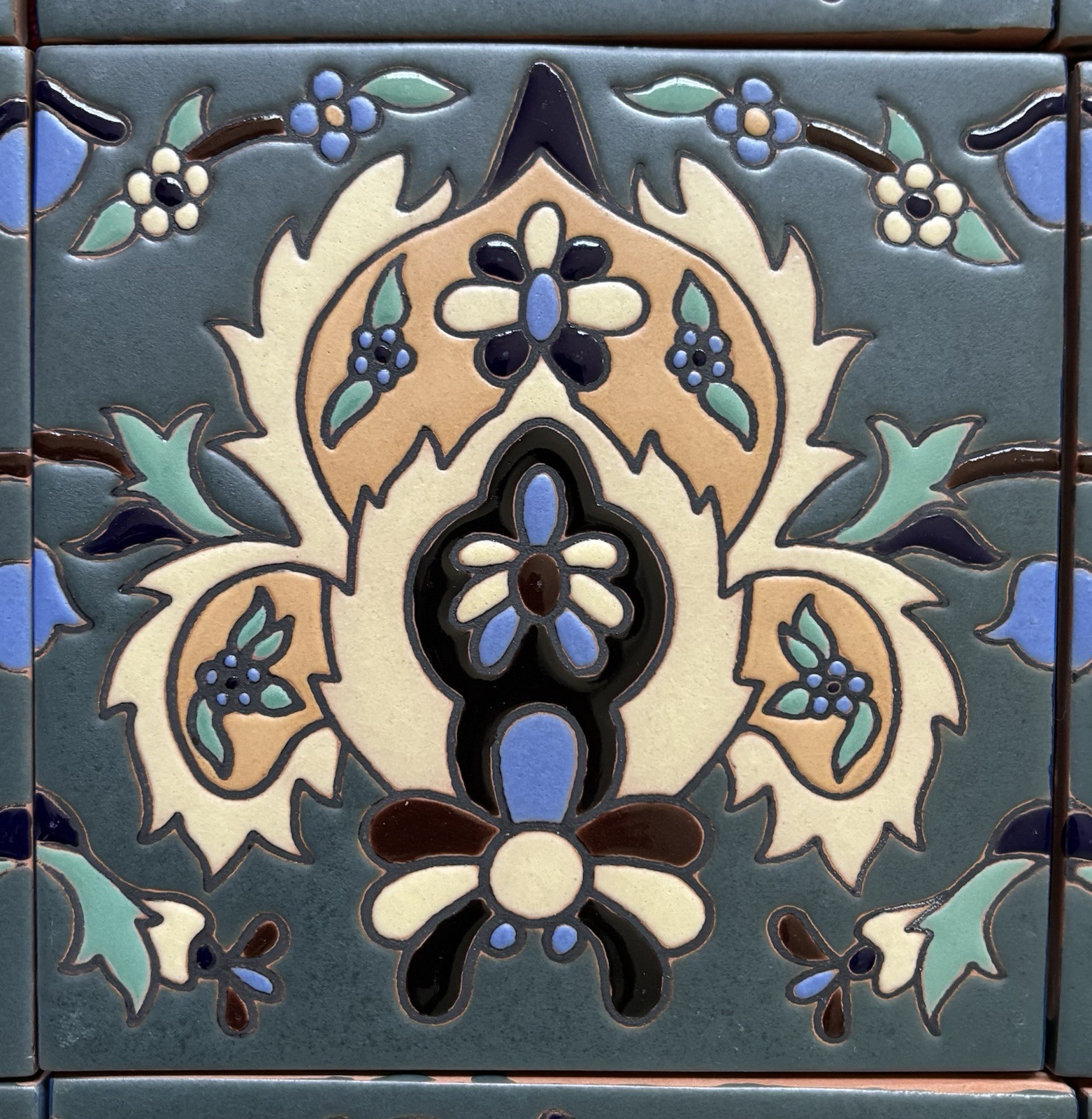 16 (4 Sq Ft, 8 Linear Ft) Santa Barbara Blue Border tiles handmade 6” X 6” Tile