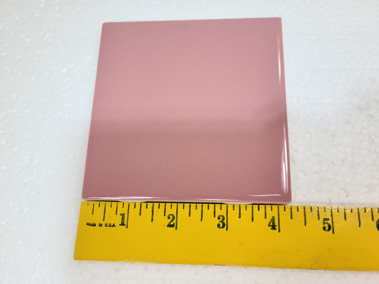 Carnation Pink Ceramic Tile 4.25 in Subway Square Mid Century Modern