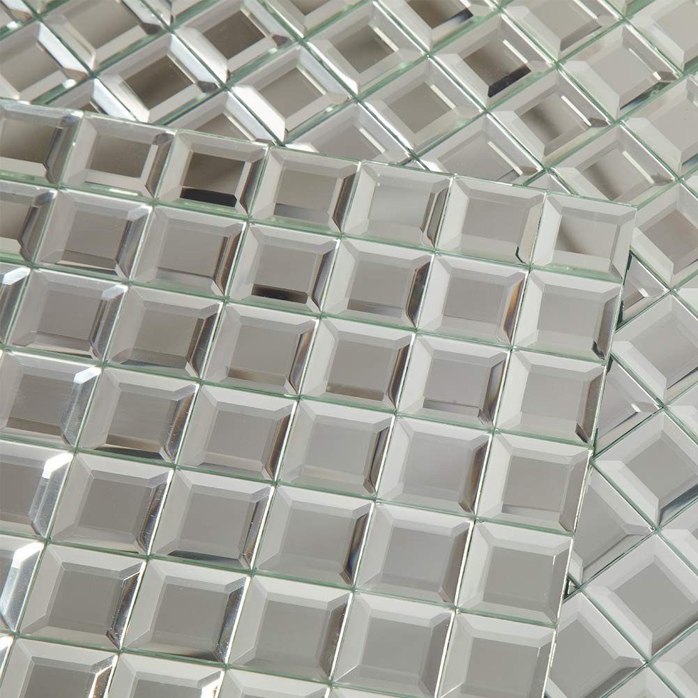 Beveled Silver Mirror Glass Mosaic Tile 12×12 Inch Backsplash – 5 Sheets for Kit