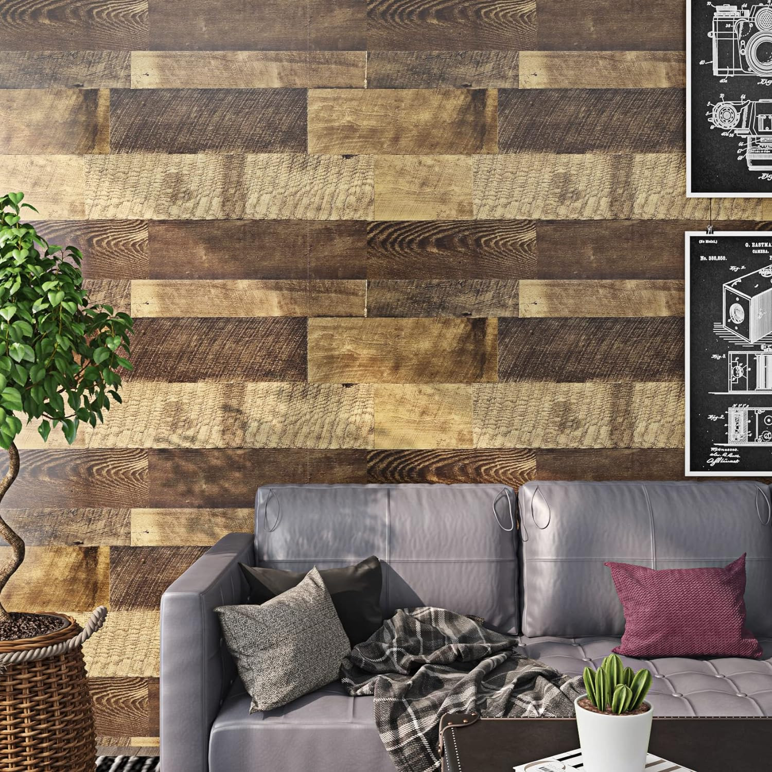 Reclaimed Wood Vinyl Flooring Roll Waterproof Vinyl Plank Flooring Peel and Stic