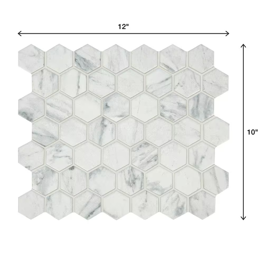 Carrara 10 In. X 12 In. X 6.35 Mm Ceramic Hexagon Mosaic Floor and Wall Tile (0.