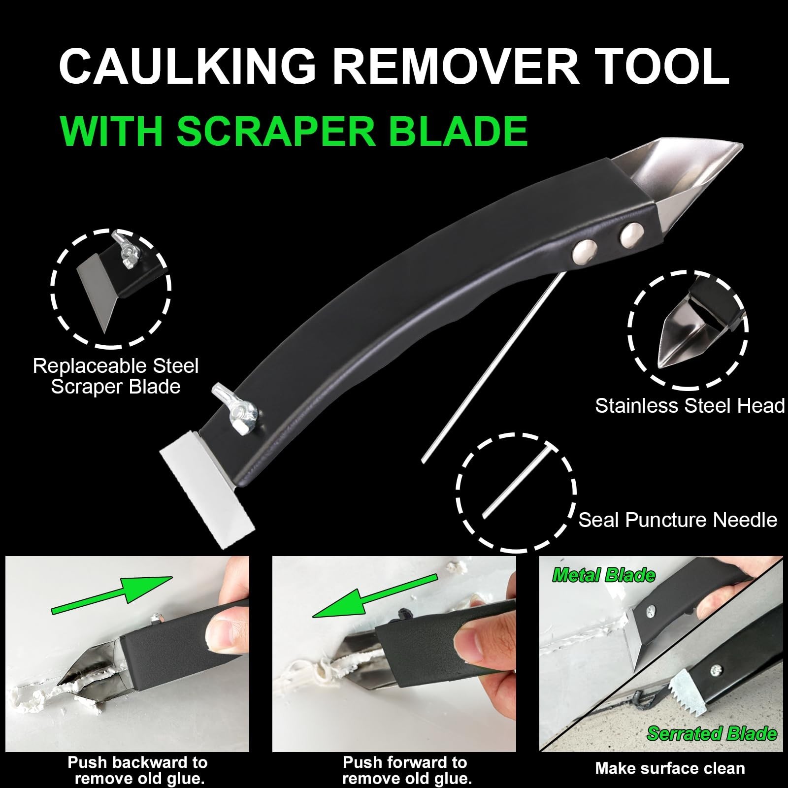Silicone Caulking Tool Kit, Stainless Steel Caulk Remover & Grout Removal Too…