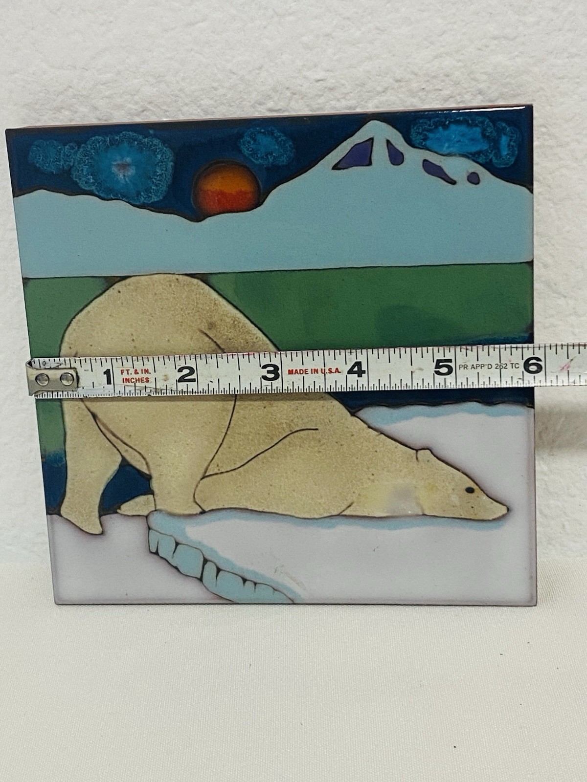 Ceramic Tile Aurora Polar Bear Hot Plate, Trivet Backsplash Installation Art