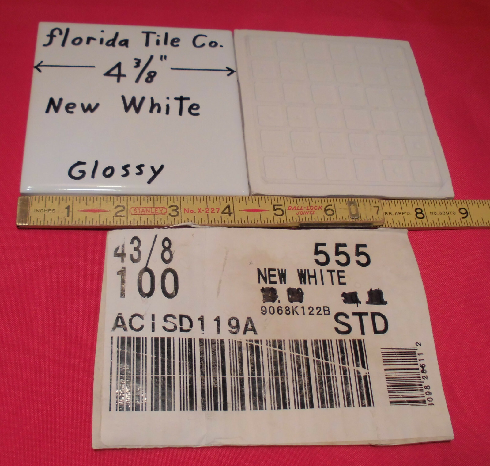 1 pc. 4-3/8″ *New White #100* Glossy Ceramic Wall Tile by florida Co. NOS