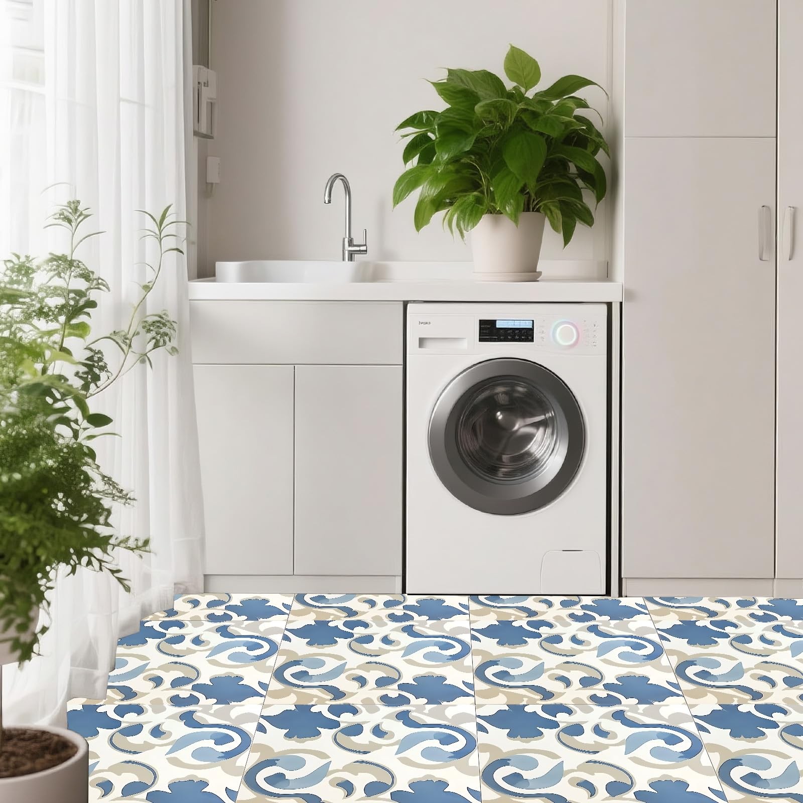 Floral Pattern Vinyl Floor Coverings 10 Pcs 12×12 Inches – Peel and Stick Bac…