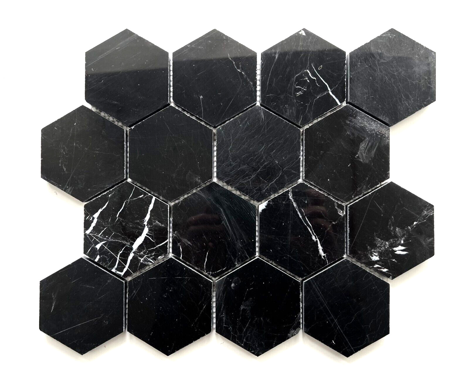 3″ Black Marble Hexagon Mosaic Backsplash and Bathroom Kitchen Wall Floor Tile