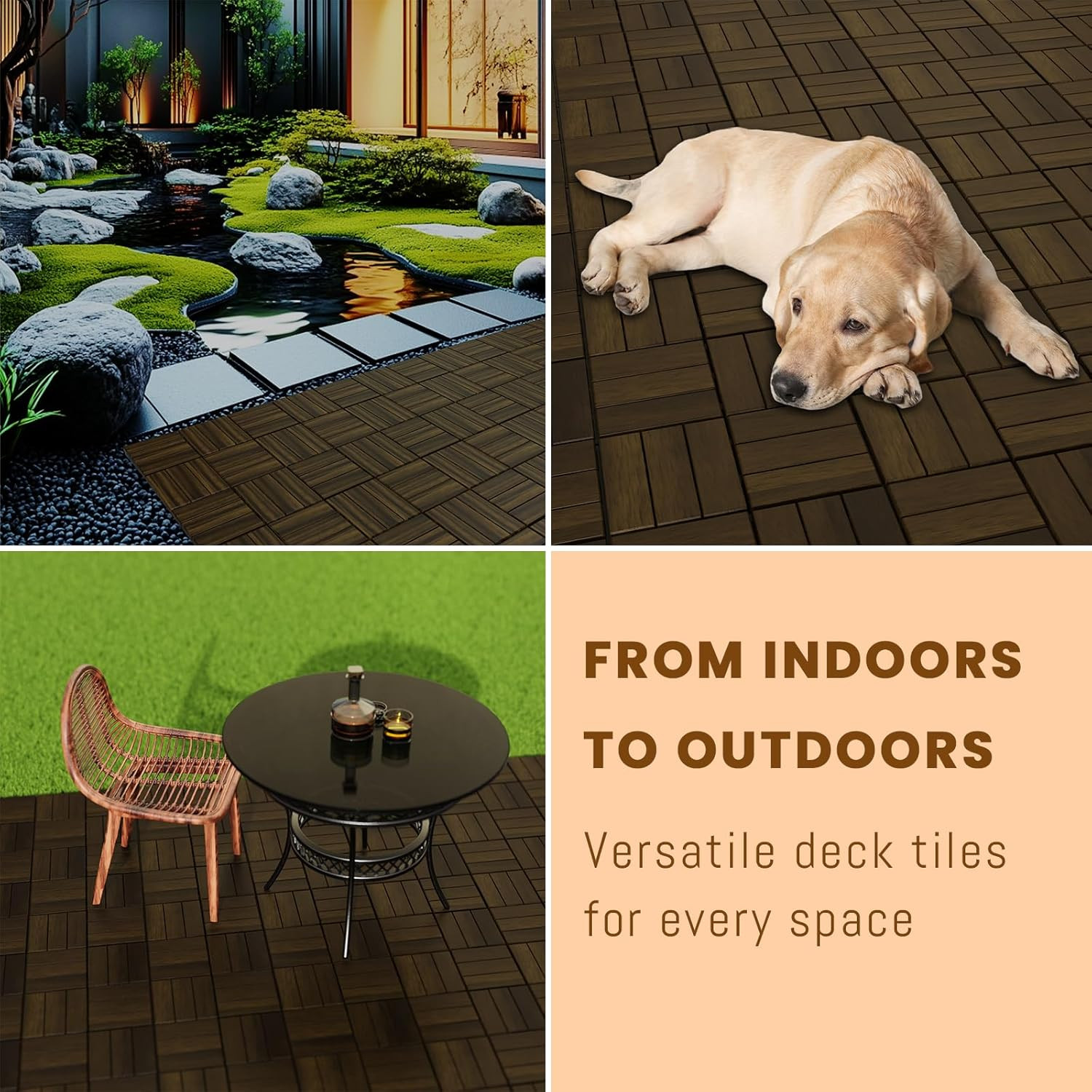 Acacia Wood Deck Tiles, 12″ x 12″ Interlocking Outdoor Flooring for Patio, Balco
