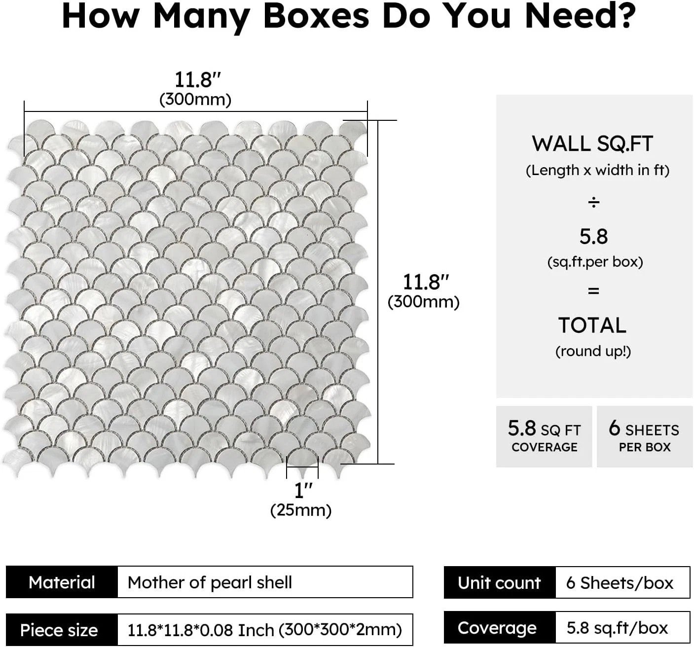 Modern Fish Scale Backsplash Tiles – Pack of 6 Water-Resistant Shell Sheets