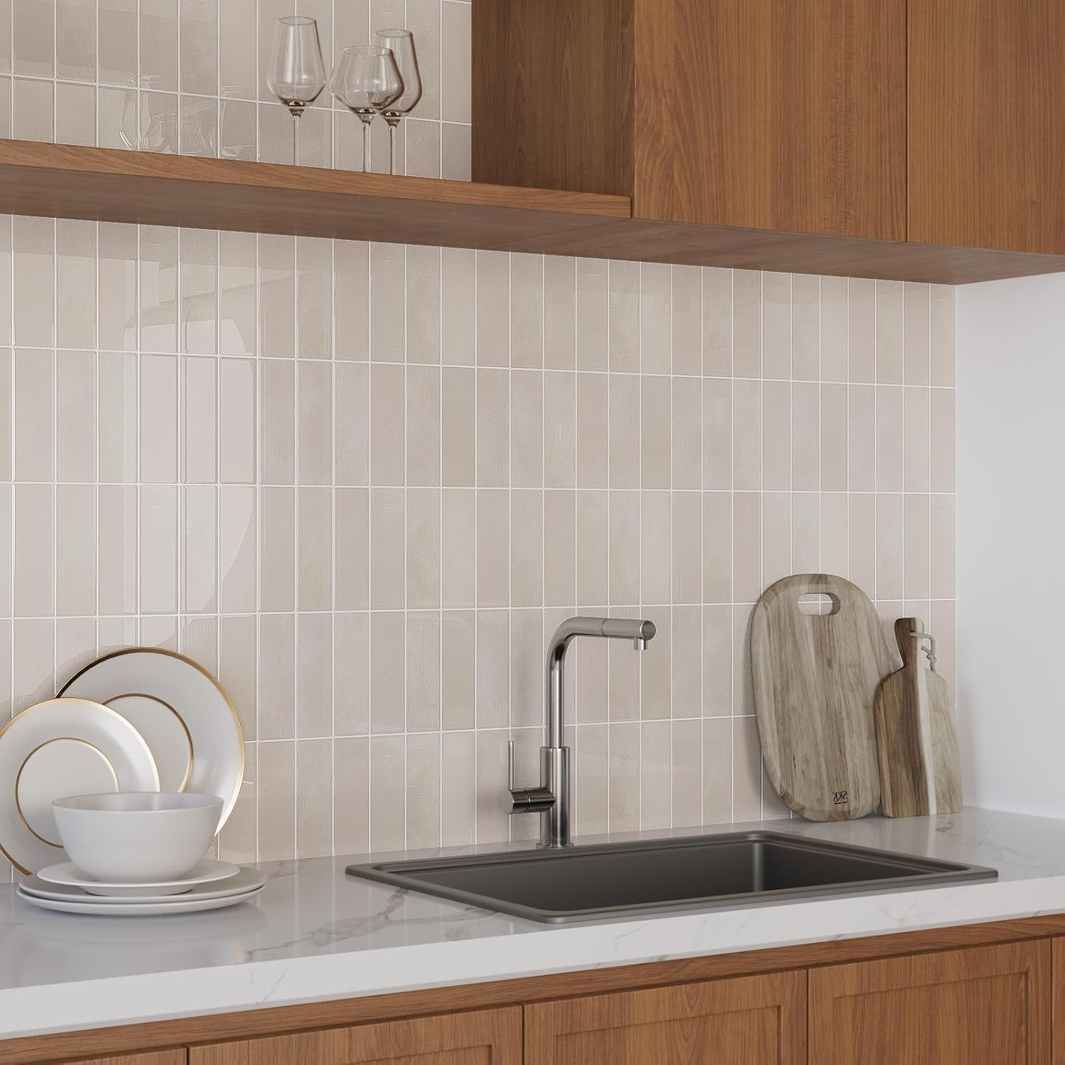 VaryPaper 20 Sheets Pink Beige Backsplash Peel and Stick Subway Tile Back Splash