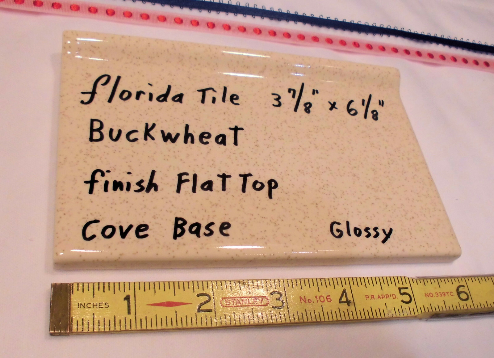 1 pc. Buckwheat 4” X 6” Glossy Ceramic Cove Base Tile by florida Co. Flat Top
