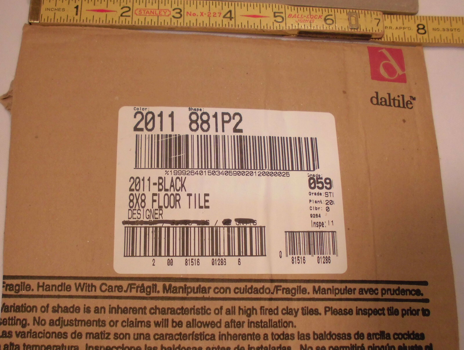 1 pc. *Vintage Solid Black* 8″ X 8″ by Daltile Ceramic/Porcelain Floor Tile NEW