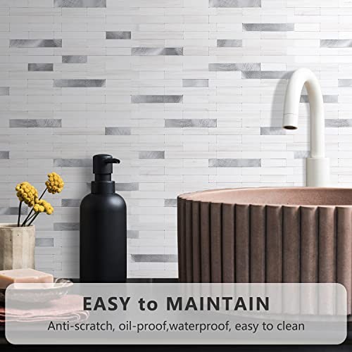 Peel and Stick Backsplash Tile, 10 Dolomite White Marble Mixed Metal Silver