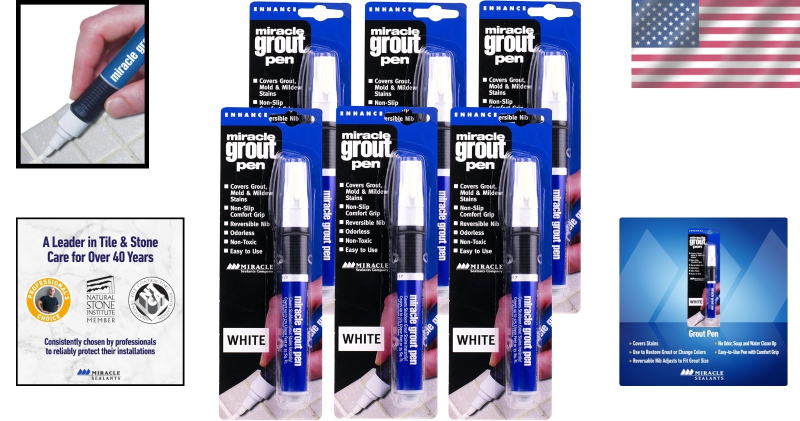 Elite Grout Pen 6pk White – Water Resistant, Bleach Free, Tile Refresh Tool