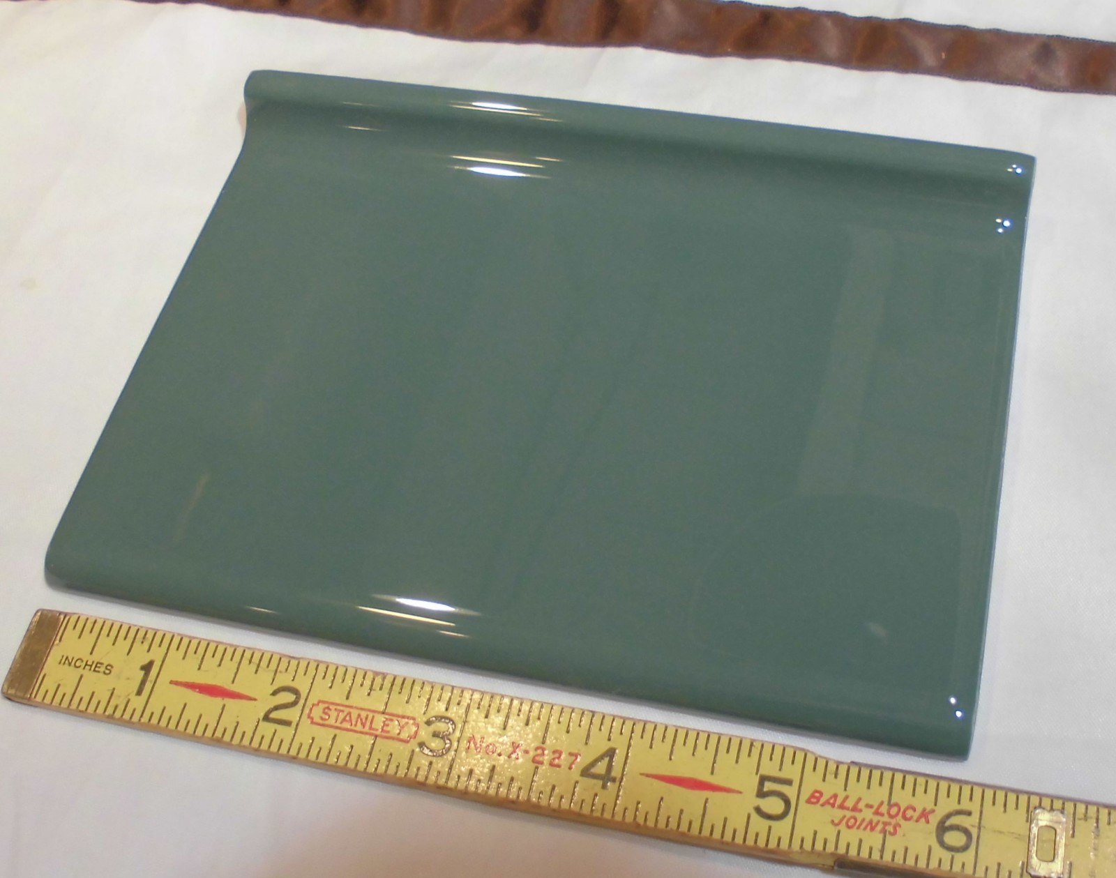 6 pcs. *Sage Green* 4” X 6” Glossy Ceramic Cove Base Tile, Bullnose Top, NEW