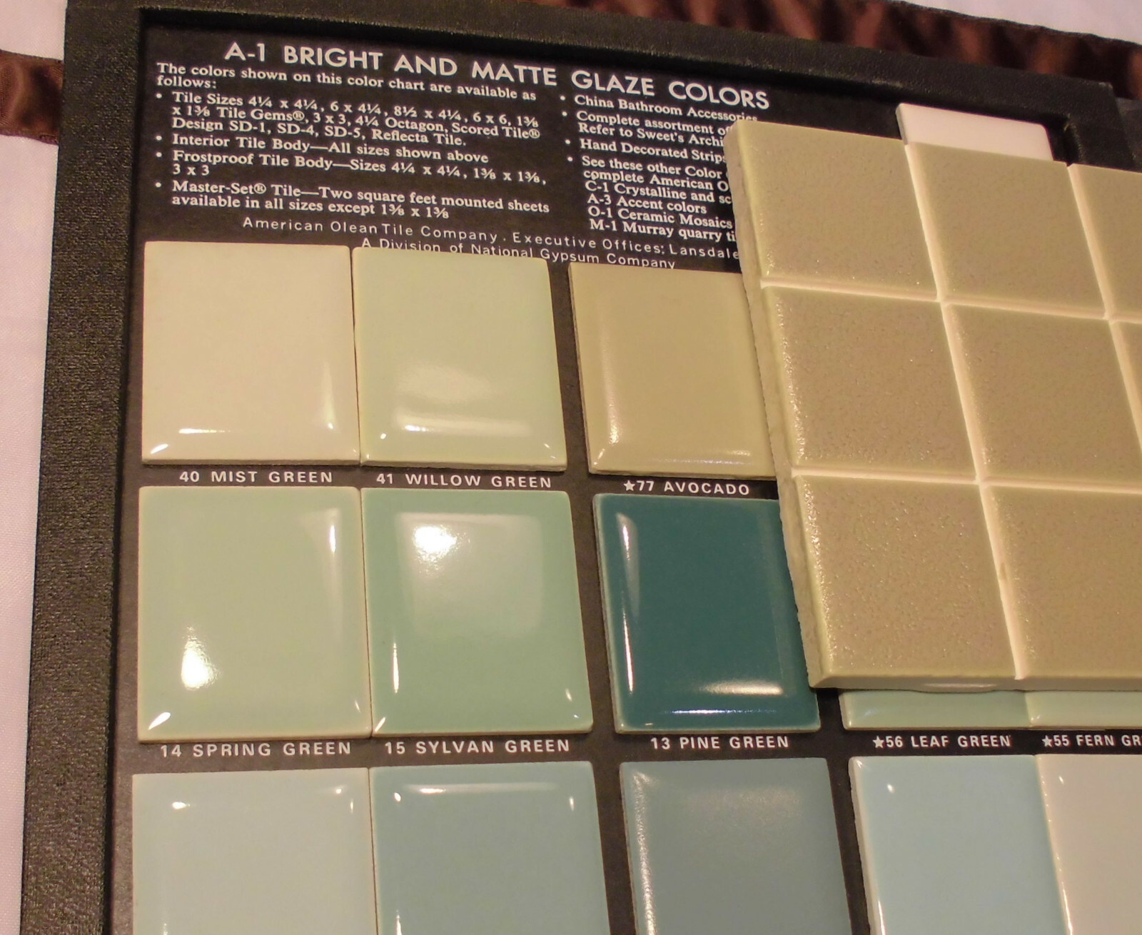 1 pc. Ceramic Tile *Avocado-Green* 9th Scored Crystalline: American Olean 4-1/4″