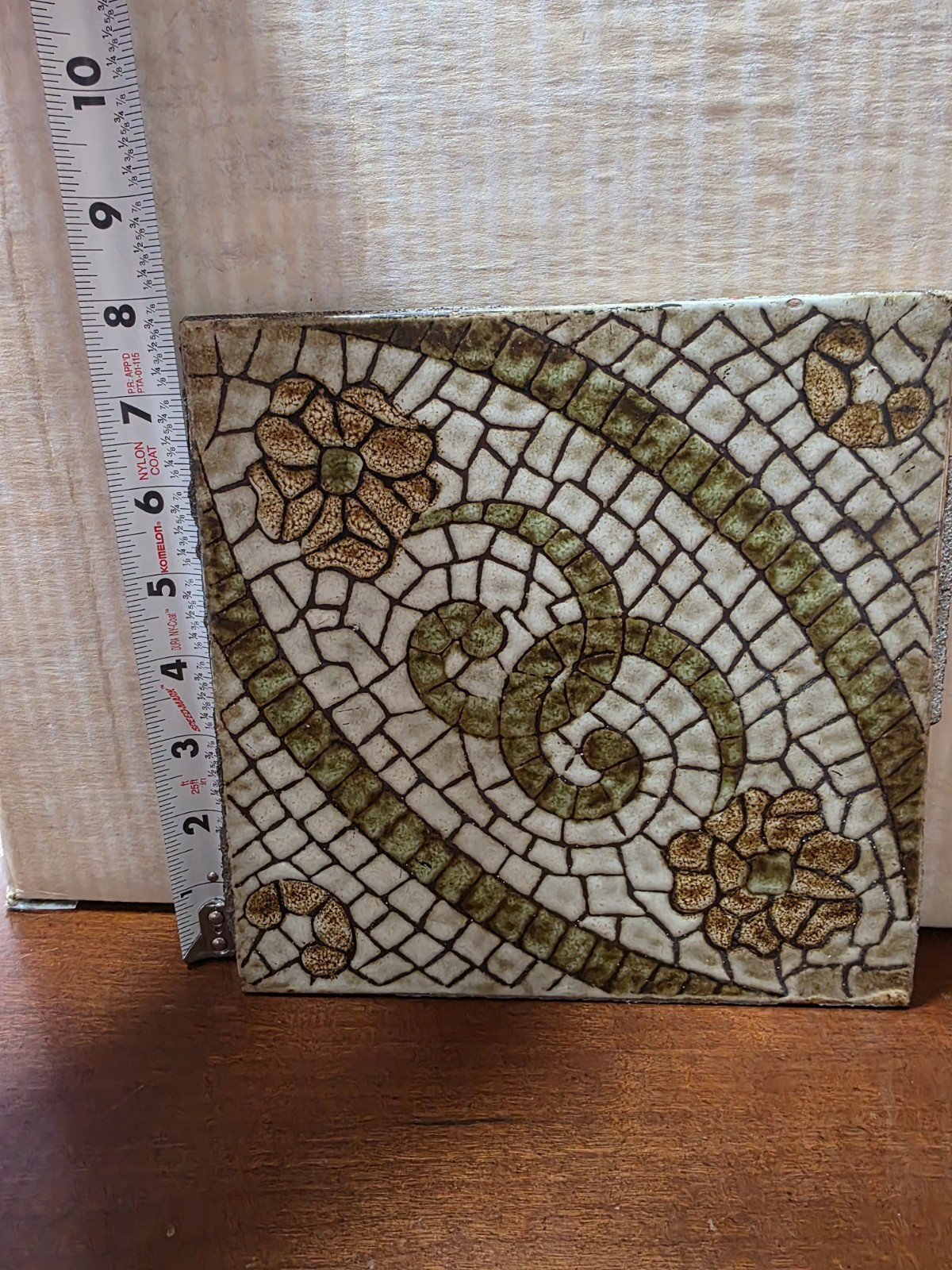 1970s Vintage Ceramic Floral Pattern Green/Floor Tiles Made In Italy