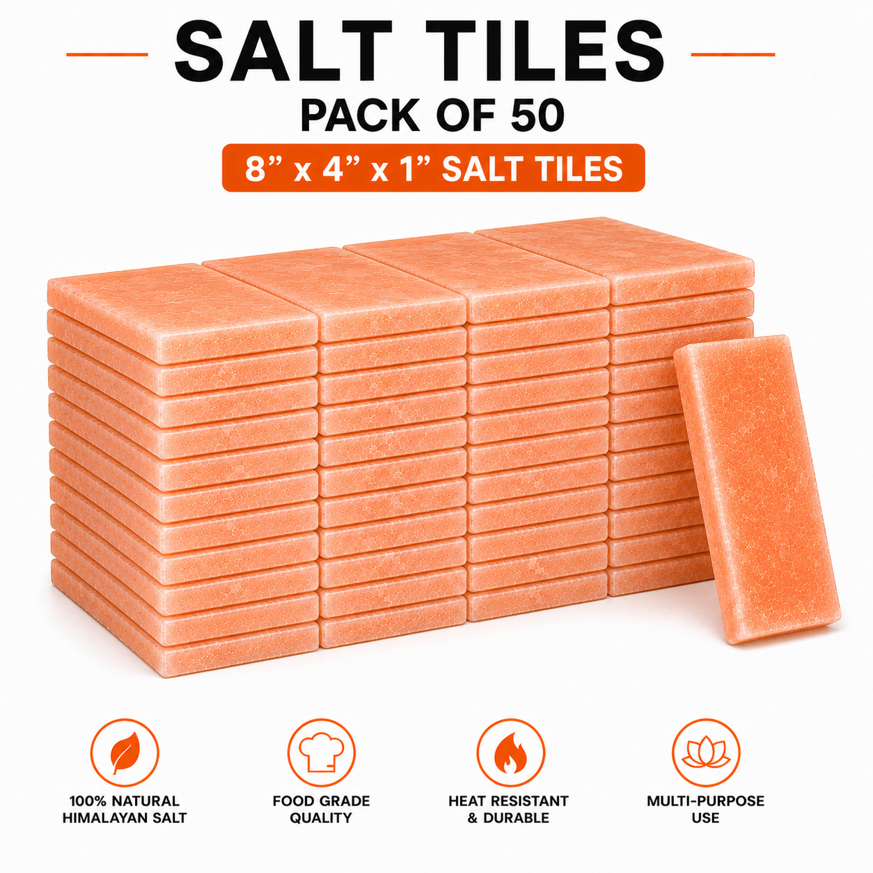 Himalayan Pink Salt Tiles 8x4x1 Pack of 50 Salt Tiles for Sauna Spa Wall decor