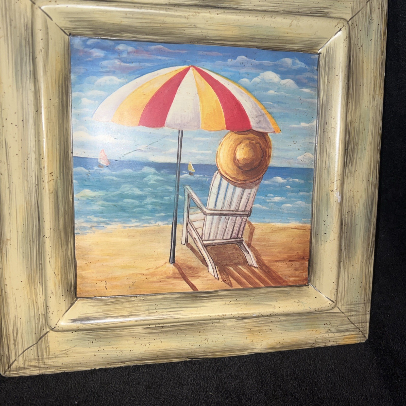 BEACH ART 9″ by 9″ Decorative Porcelain Table Tray Decor SHORELINE SCENE