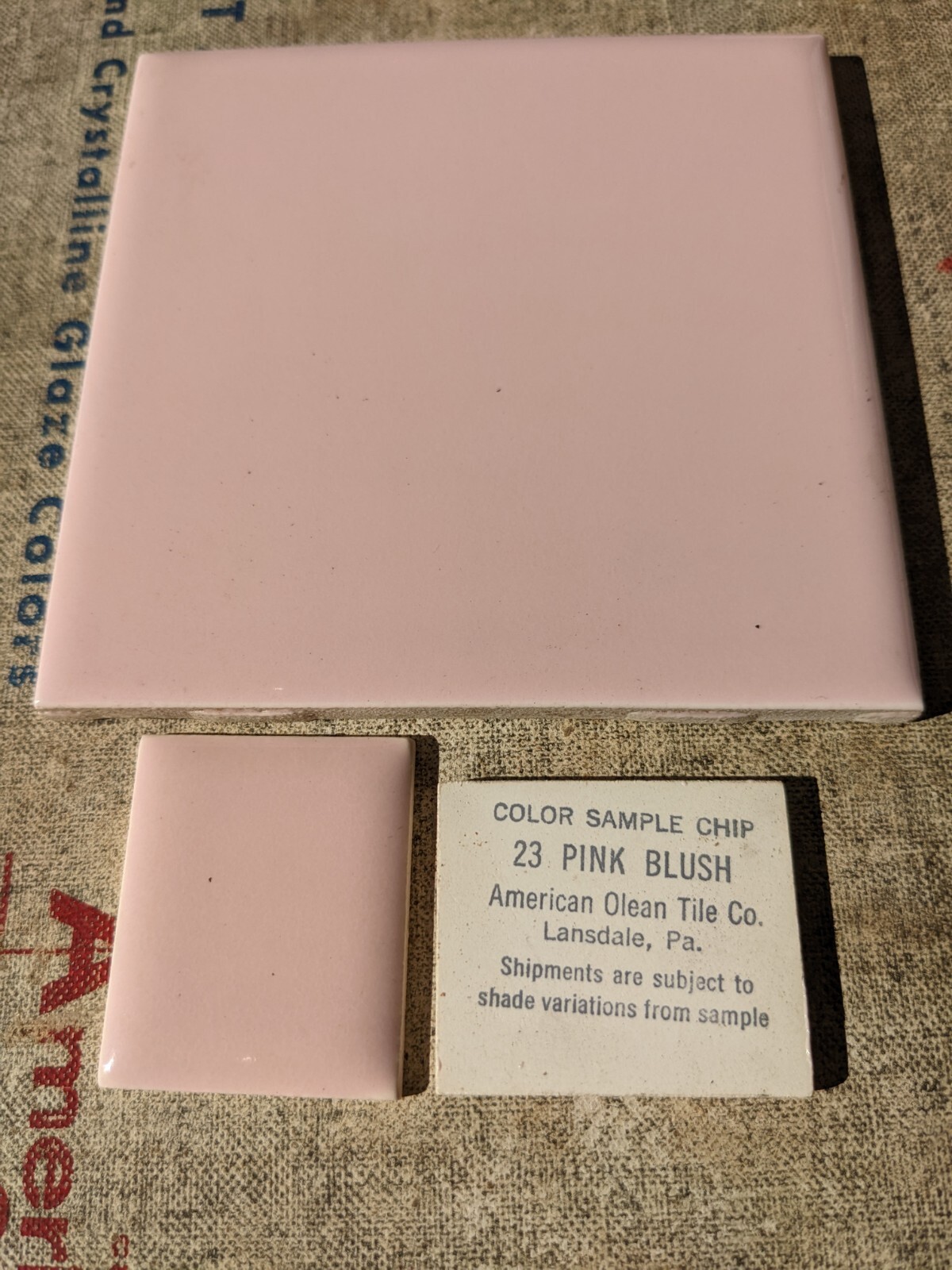 2 pieces 4 1/4″ Ceramic Tile #23 Pink Blush New Old Stock American Olean Tile