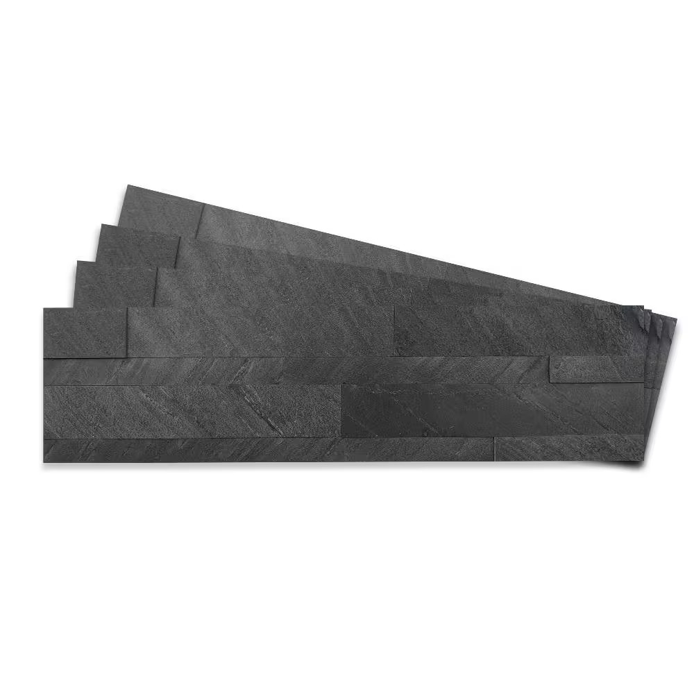 12-Sheets Dark Gray 24 In. X 6 In. Peel, Stick Self-Adhesive Decorative 3D Stone