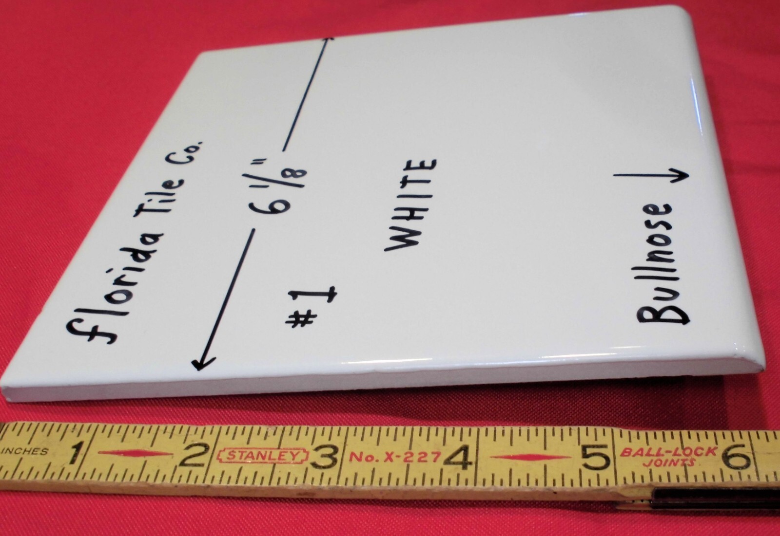 Glossy #1 White: 6-1/8″ Ceramic Bullnose Tile by Florida Co. Made in USA, NOS