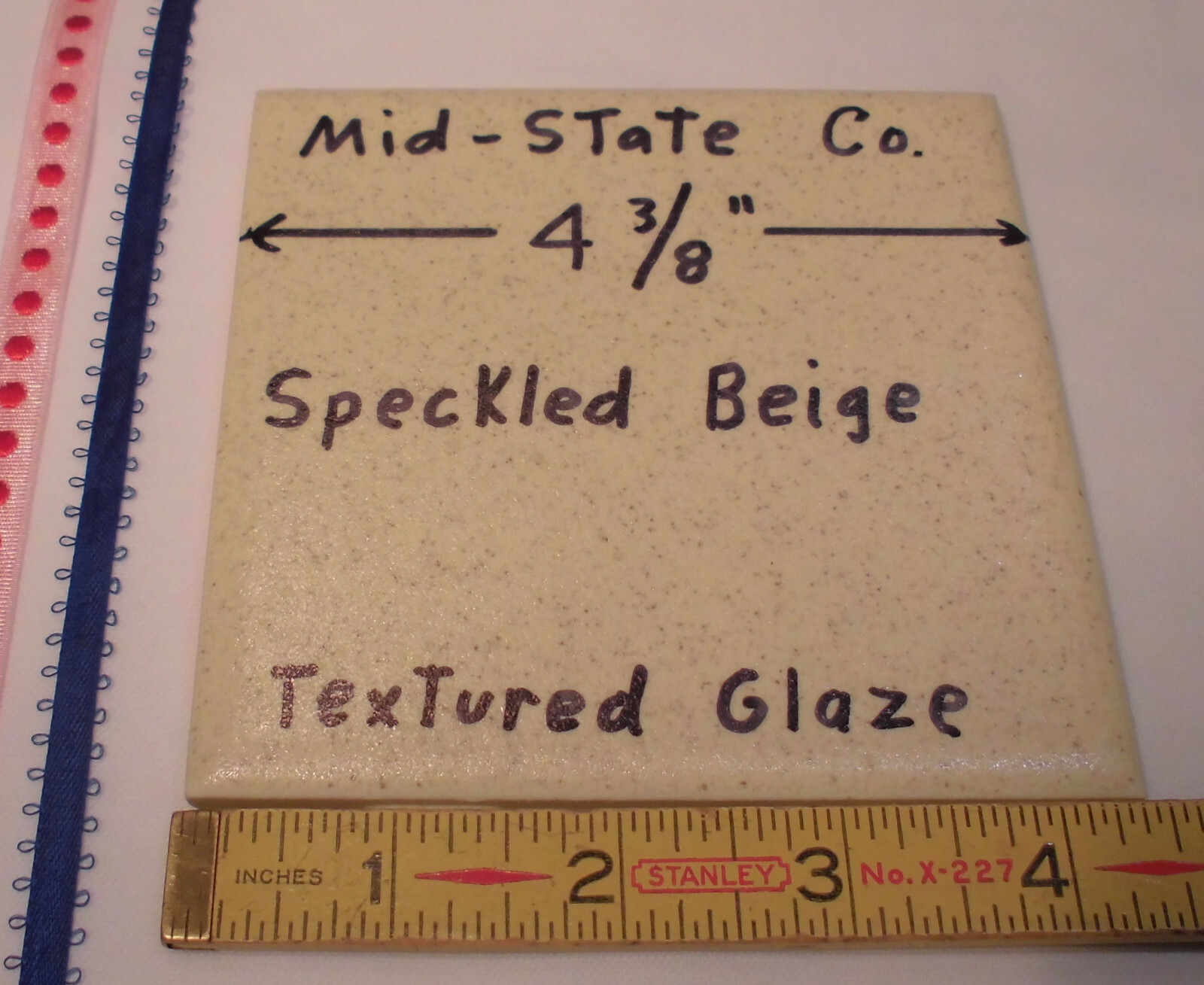 1 pc. *Speckled Beige* Ceramic Tile 4-3/8″ by Mid-State; Matte Lightly Textured