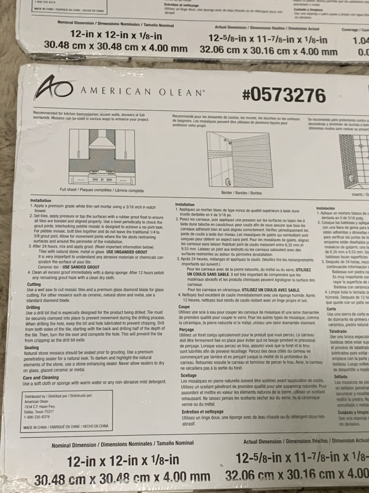 American Olean 12×12 Mosaic Tile Glass Stone Gray White Glossy 2 Sheets