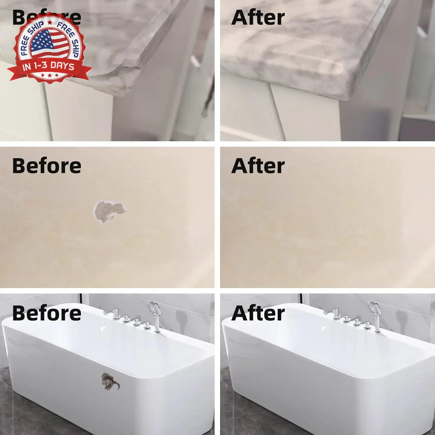 Globalcom Tile and Granite/Marble Repair Kit, Porcelain Stone and Quartz Counter