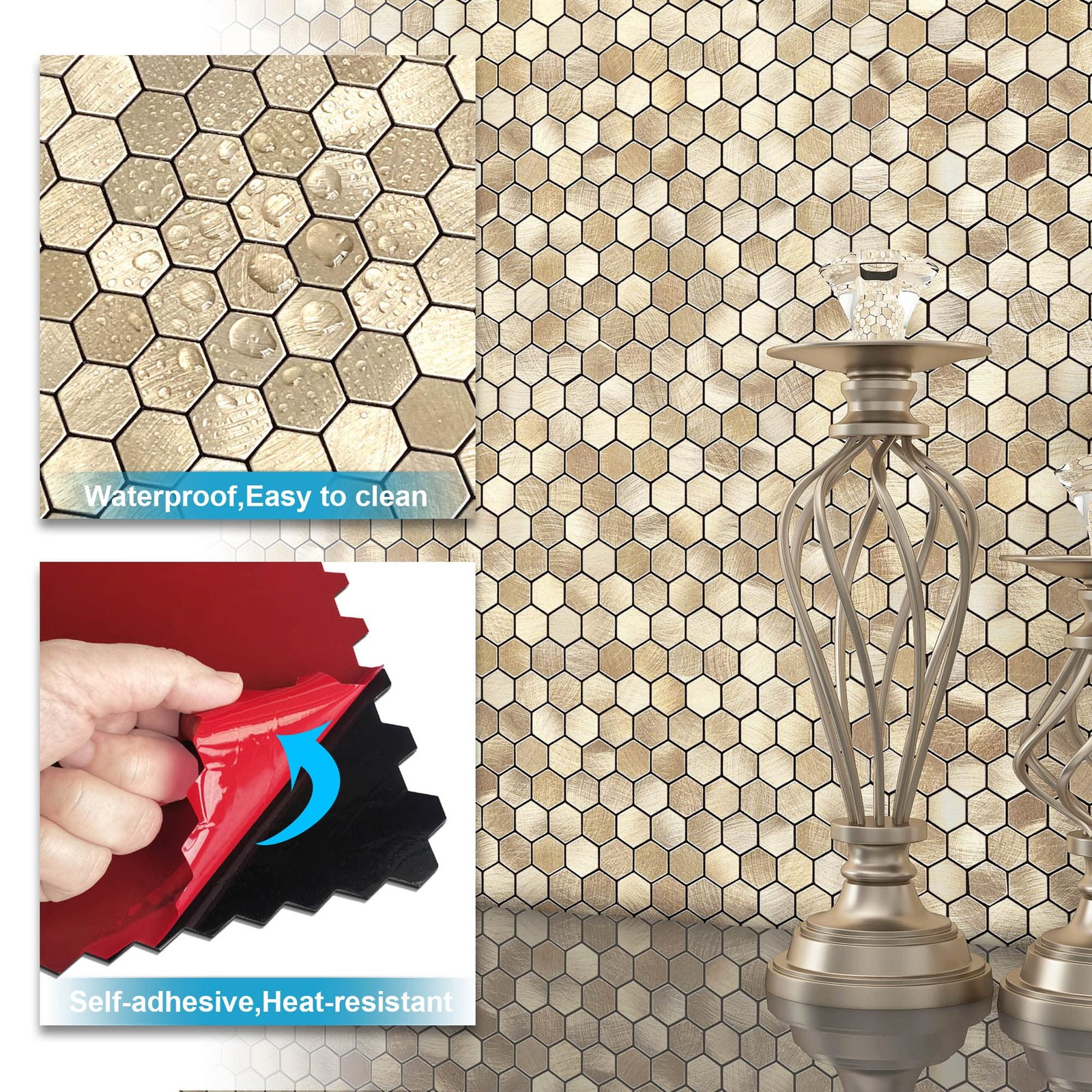 Peel and Stick Backsplash Kitchen Mosaic Tiles Penny Hexagon Small Metal Stic…