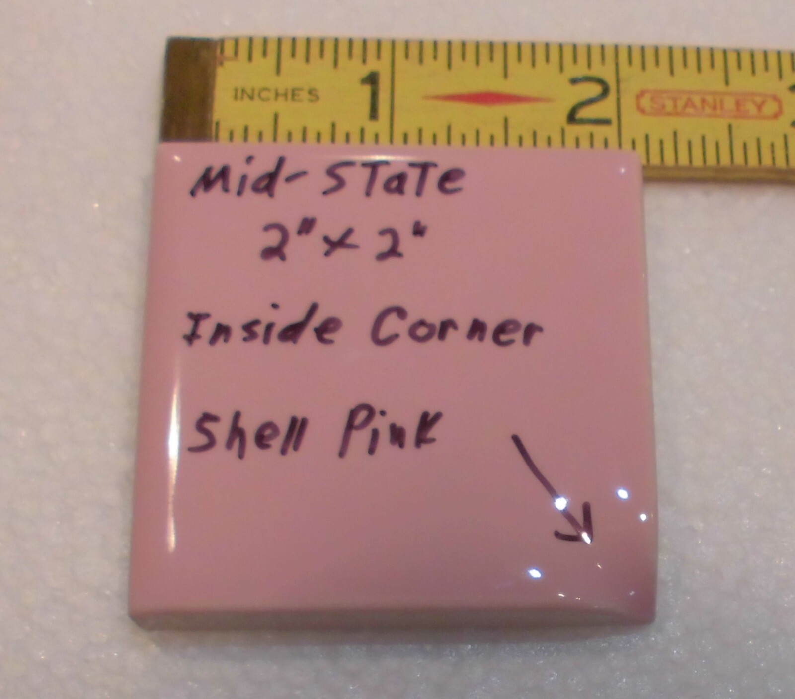1 pc. Shell Pink: 2″ X 2″ X 5/16″ Ceramic Surface Bullnose Inside Corner Tile