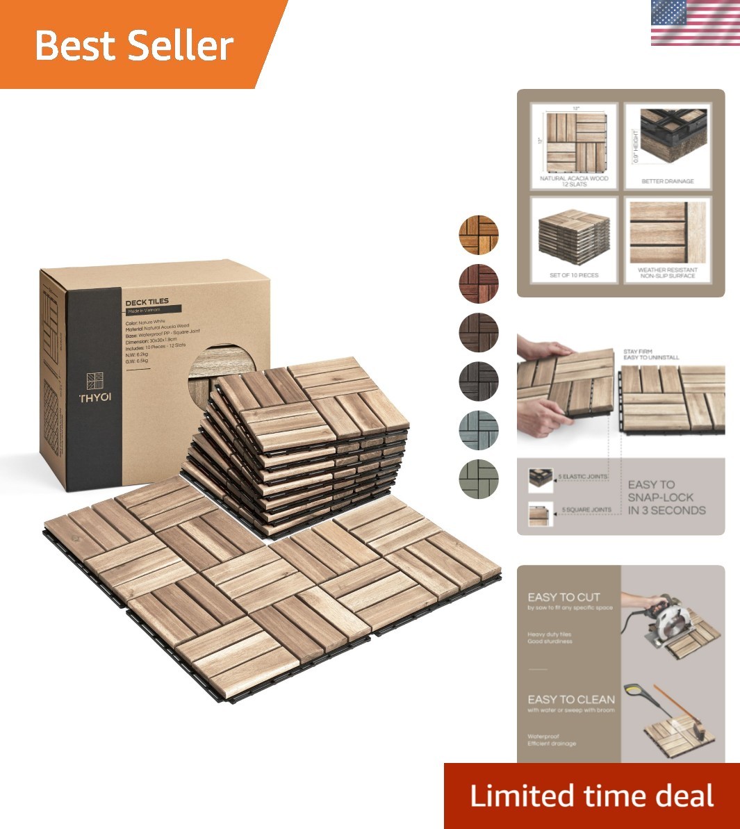 10 Pcs Deck s, Patio Flooring – Outdoor Waterproof Acacia Wood s for All Wea…