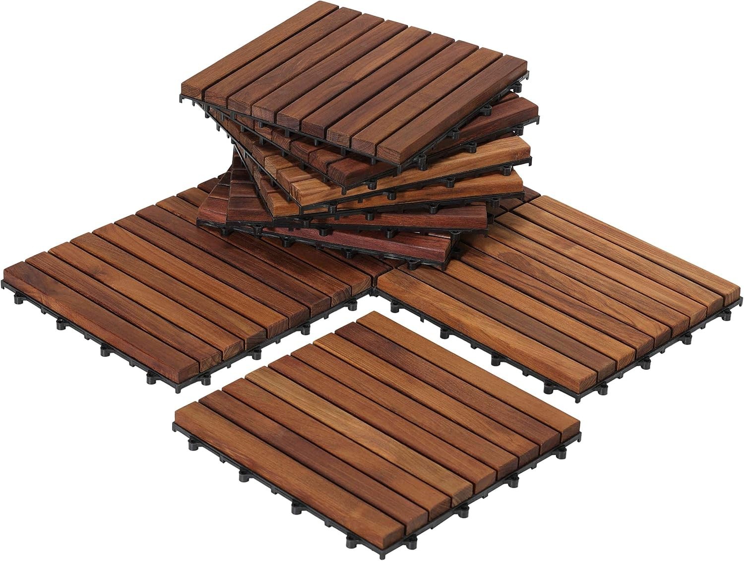 EZ-Floor Interlocking Flooring Tiles in Solid Teak Wood Oiled Finish Set of 1…