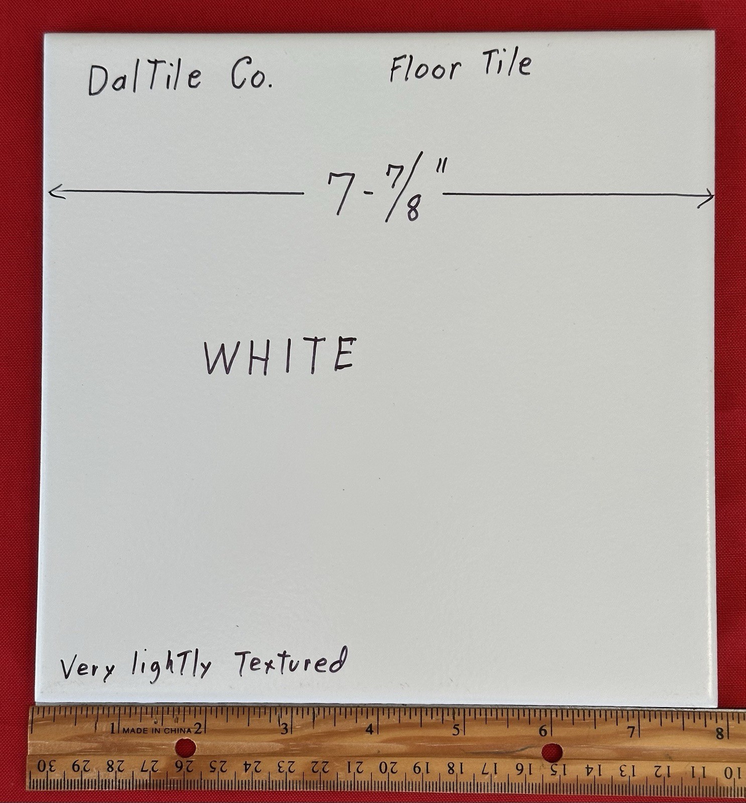 1 pc. White Ceramic Floor Tile: 8″ by Daltile Co. very light textured, New