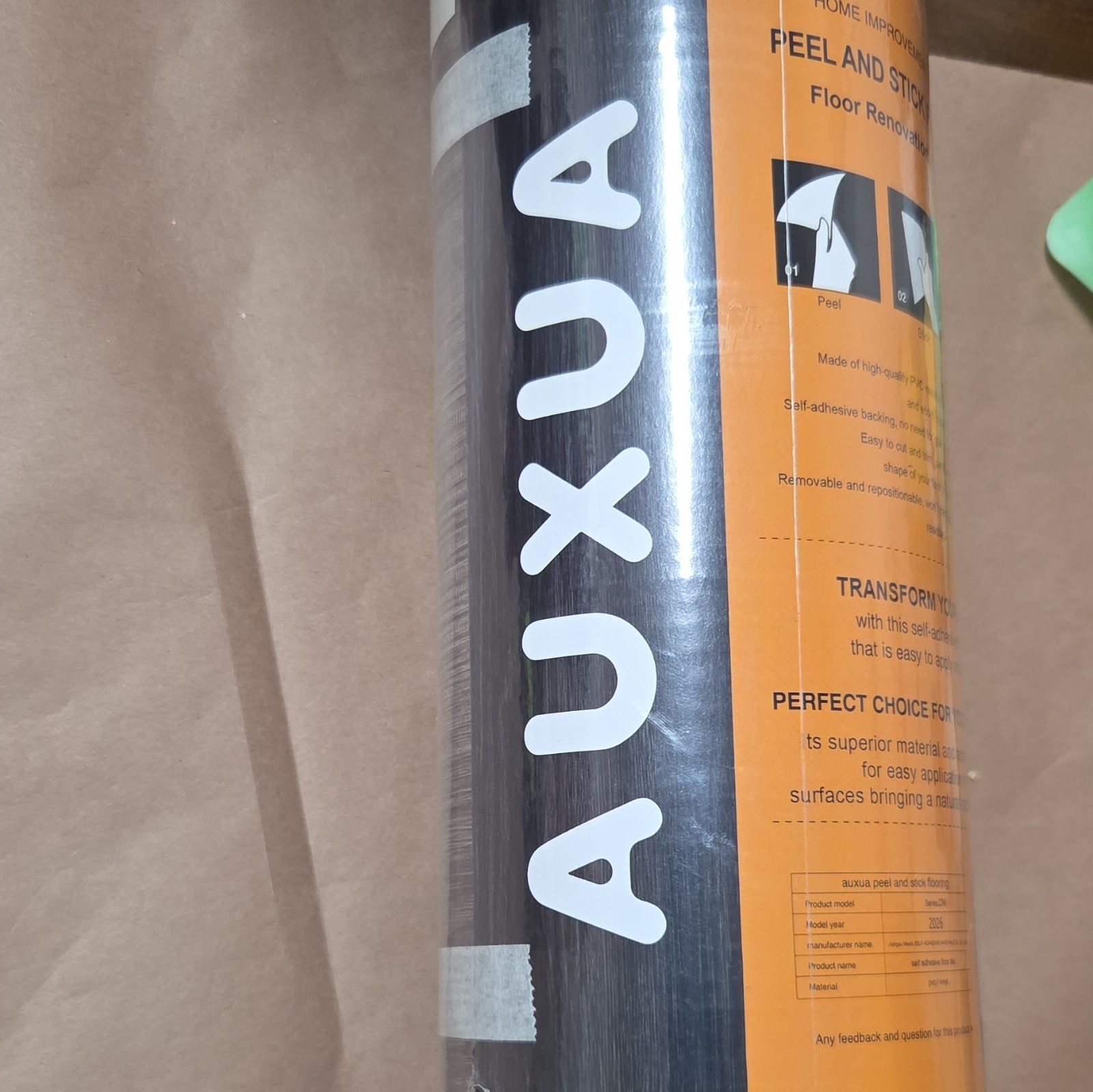 AUXUA PVC Vinyl Peel & Stick Floor Tile Roll Waterproof Non-Slip Gray 5cmx3m