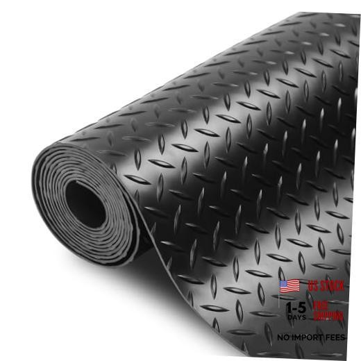 4 x 6 FT Premium Garage Floor Mat, Black Embossed Diamond 72″L x 48″W x 0.1″Th