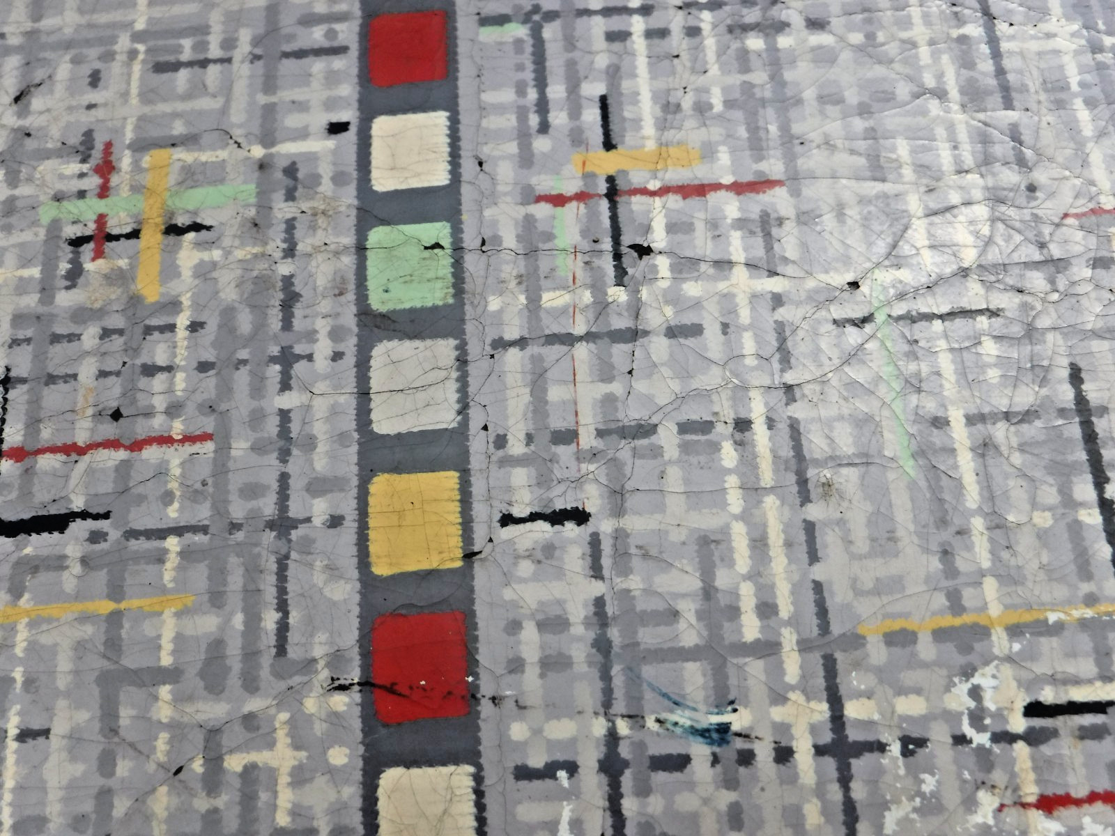 VTG~LINOLEUM FLOORING~LARGE PIECE~75″X85″~1950-60~MOVIE SET~MCM~GRAY GRID A