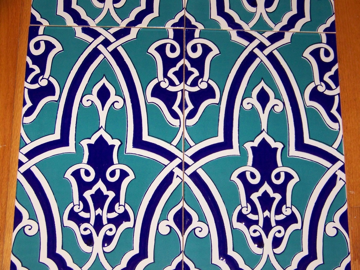 Iznik Light & Cobalt Blue Floral 9 7/8″ x 15 3/4″ Raised Turkish Ceramic Tile