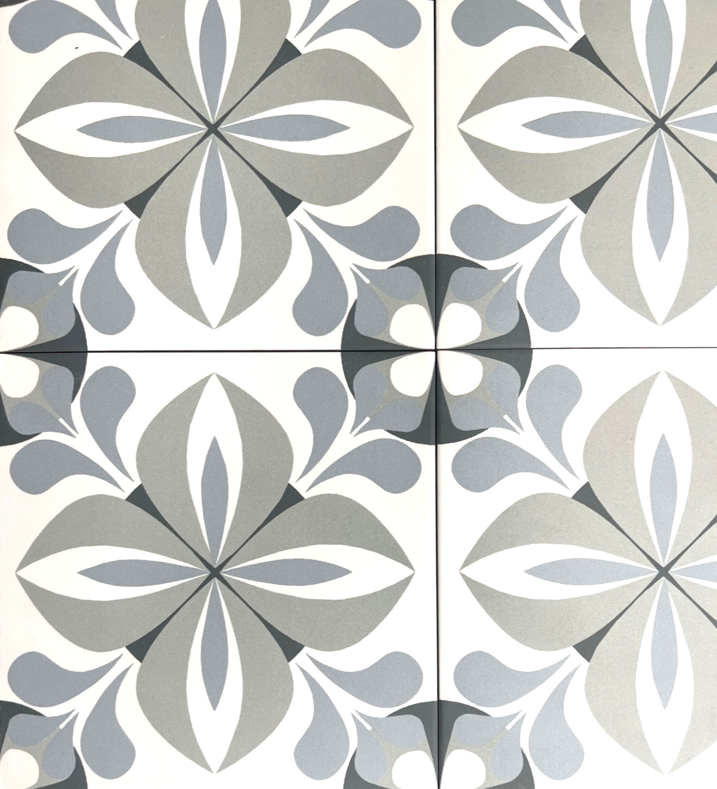8×8 Gentiana Gray Floral Encaustic Pattern Porcelain Floor Wall Tile (Pack of 4)