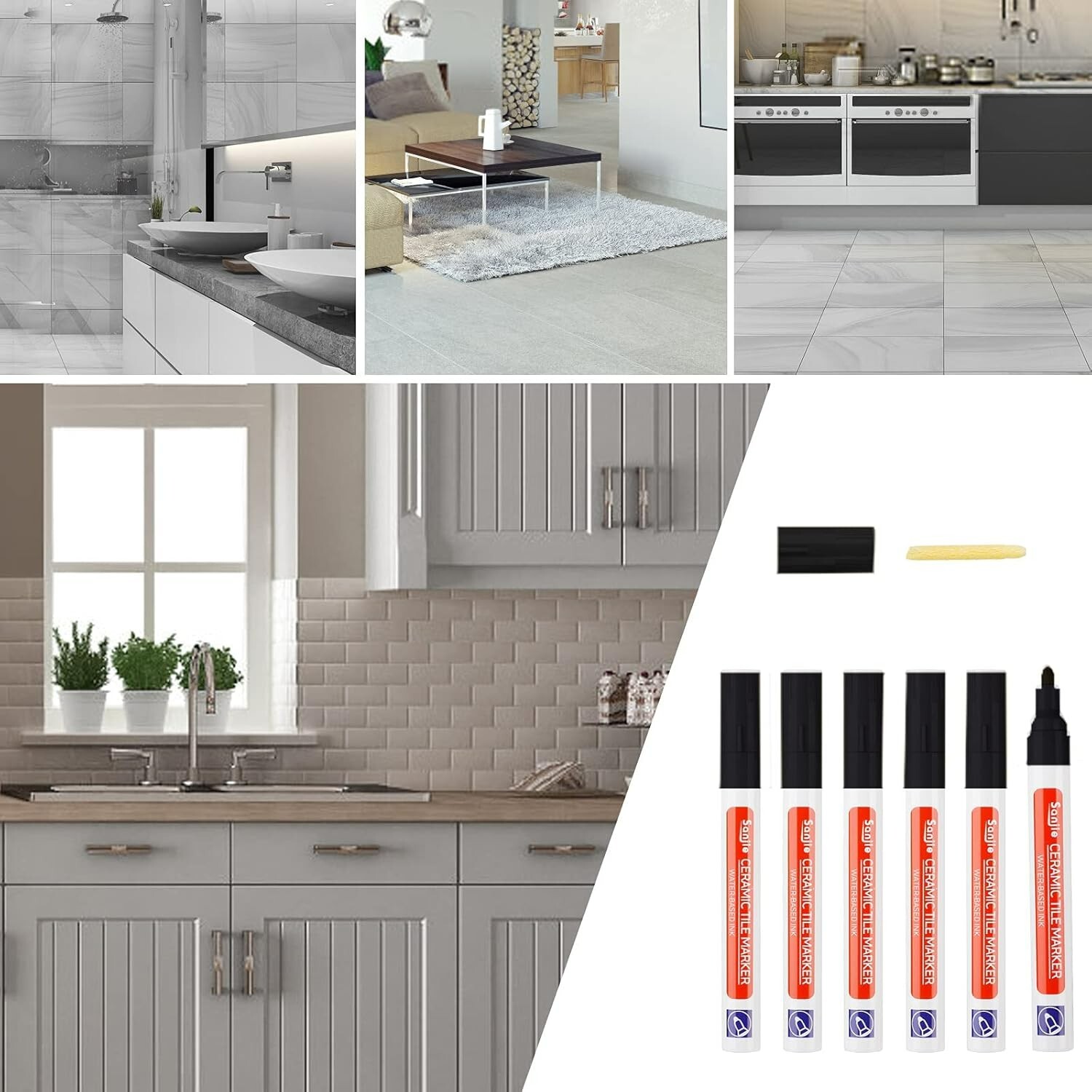6 Pcs Grout Pen Tile Paint Marker: Waterproof Tile Grout Colorant and Seale