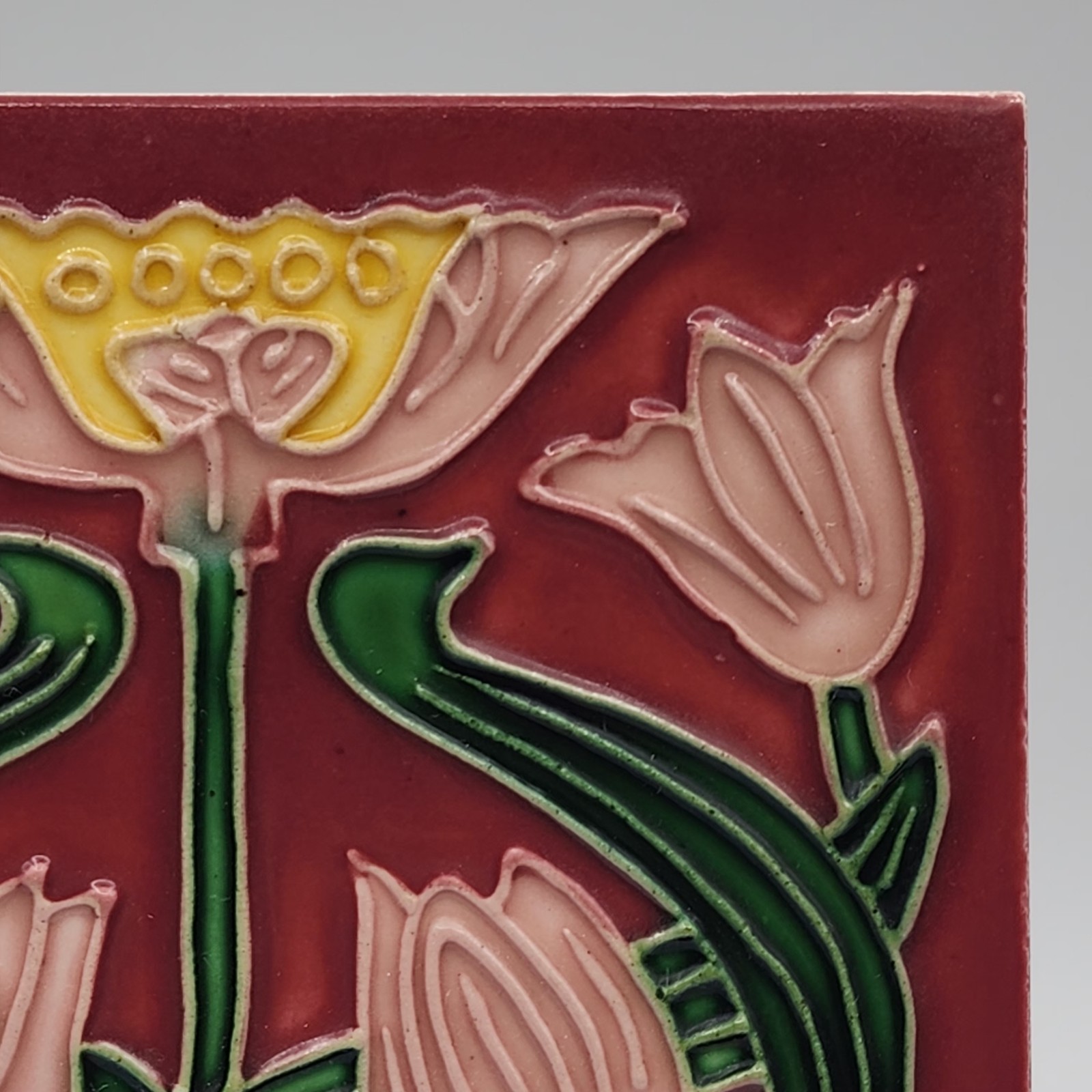 Art Nouveau Style Tube-Lined Embossed Tulip? Flowers Tile LAST ONE