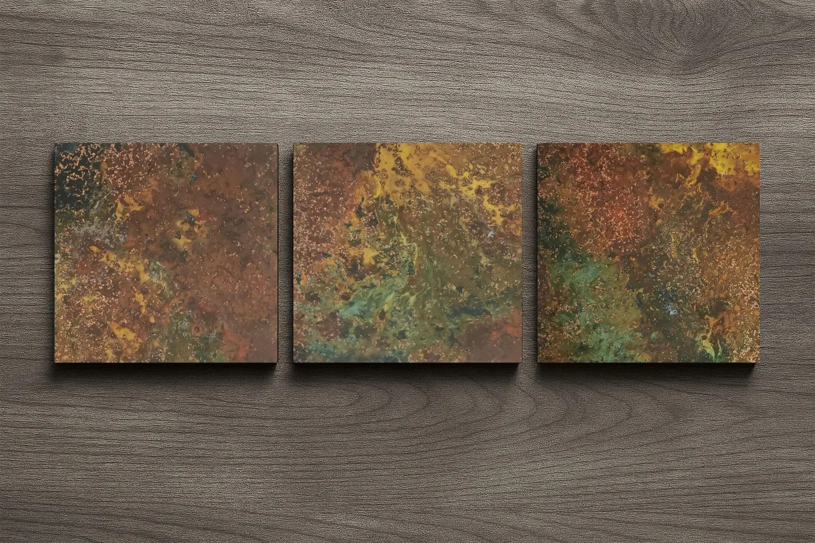 Real Copper Wall Art – 3 Panel Metal Artwork – Handcrafted Patina Decor