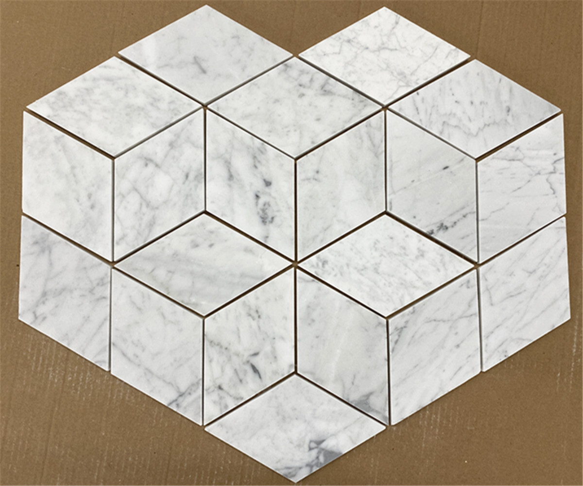 C56H Carrara Marble Diamond Tile Honed 4×8 Rhomboid Venato Carrera