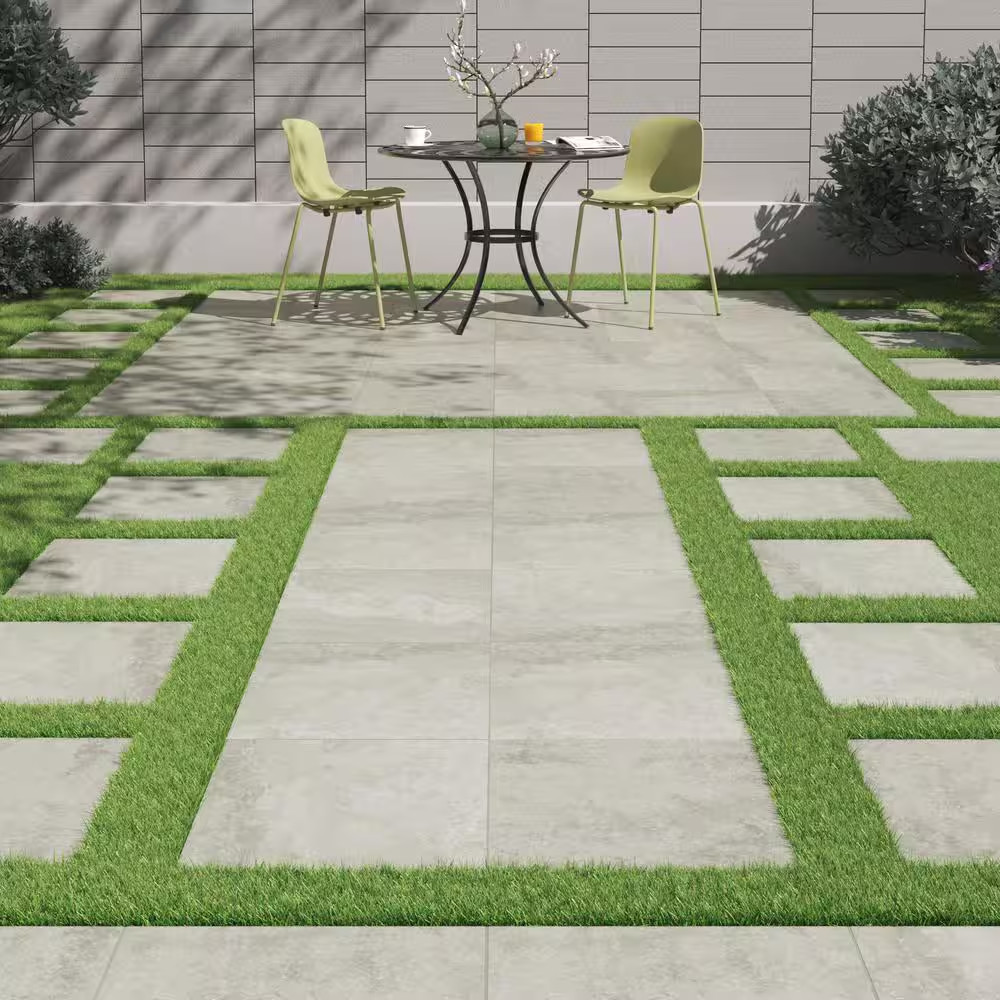 Argento Travertino 2 Cm. X 24 In. X 24 In. Matte Porcelain Stone Look Paver Tile