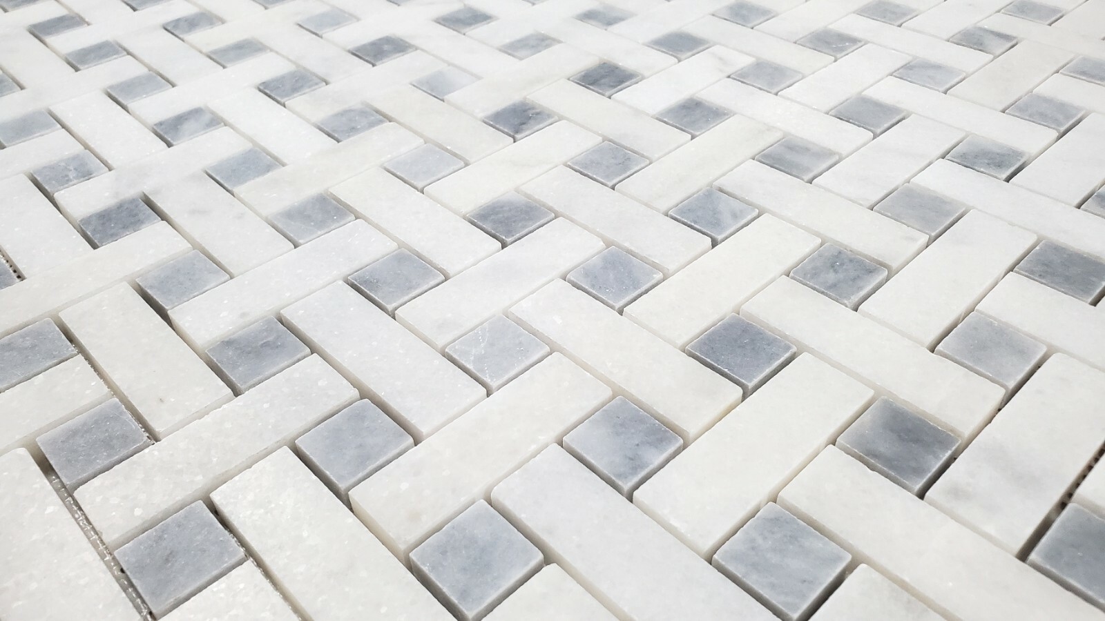 Basketweave Crystal White & Tahoe Honed Marble Mosaic Tile