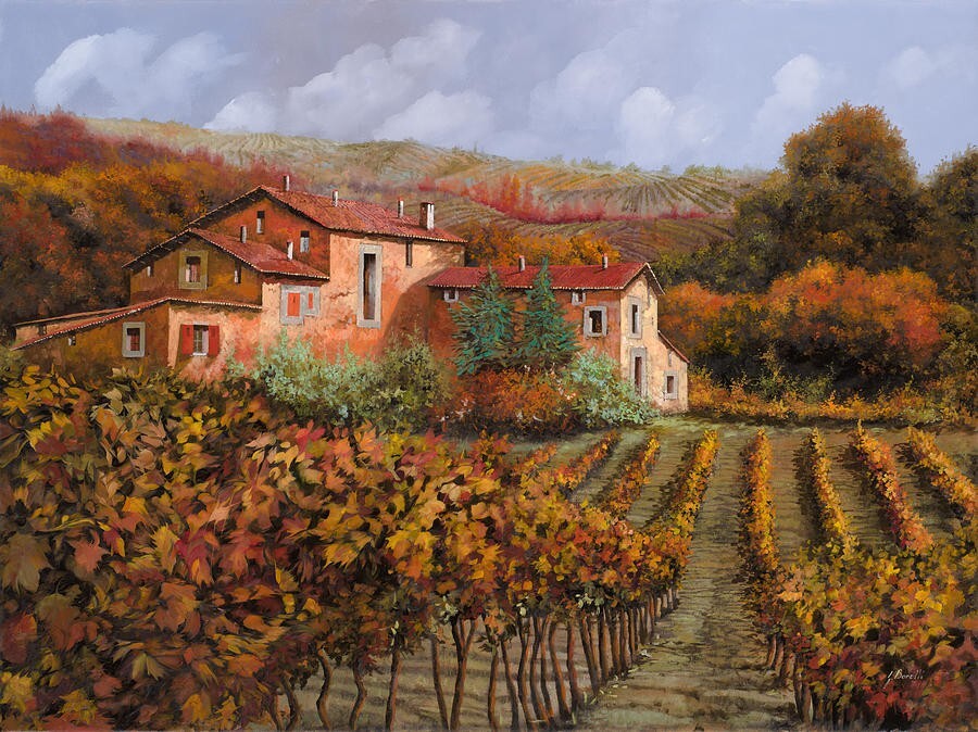 ceramic tile mural backsplash. Montalcino vineyards in Tuscany Italy wines