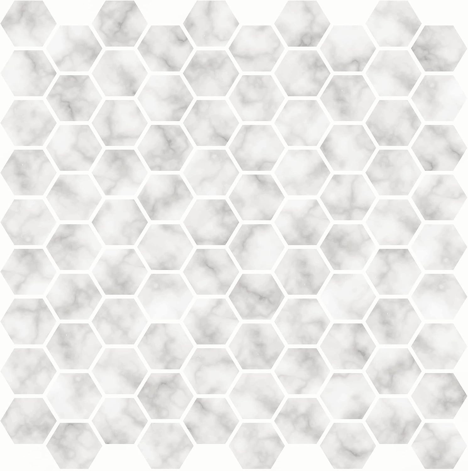 Classic White & Off-White Hexagon Marble Peel and Stick Wall Tiles for Kitchens