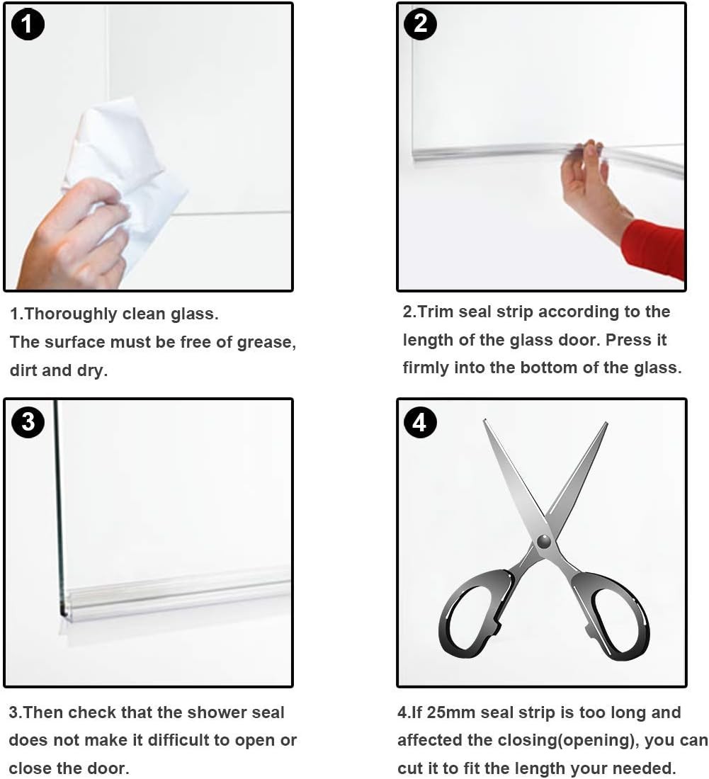 Frameless Shower Door Bottom Seal with Drip Rail 1/4″ 1/4"(6mm), Clear