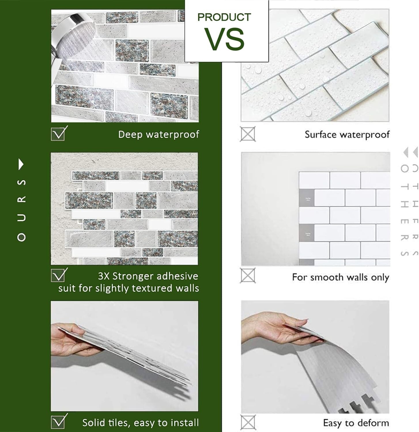 Thicker Grey Granite Backsplash Tiles – Waterproof Self-Adhesive Design