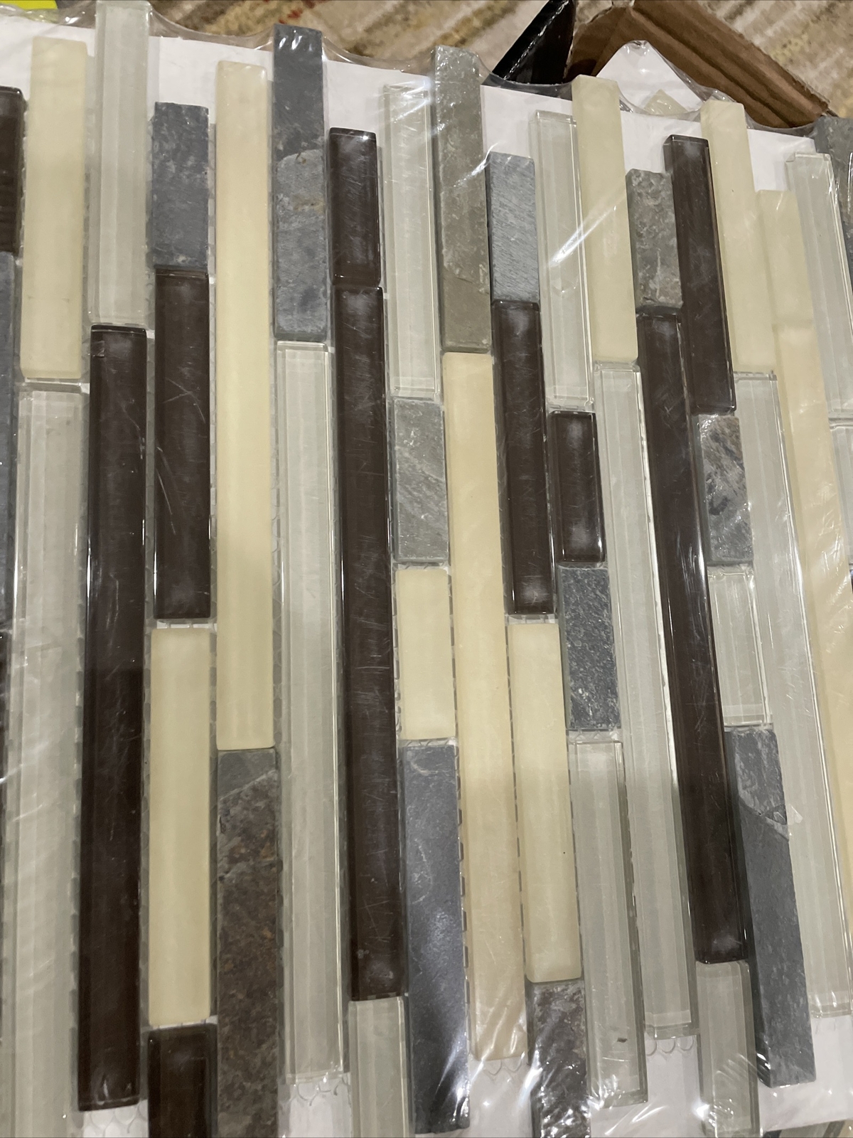 10PC Jeffrey Court Slate Beach TexturEd Interlocking Glass Mosaic Wall Tile
